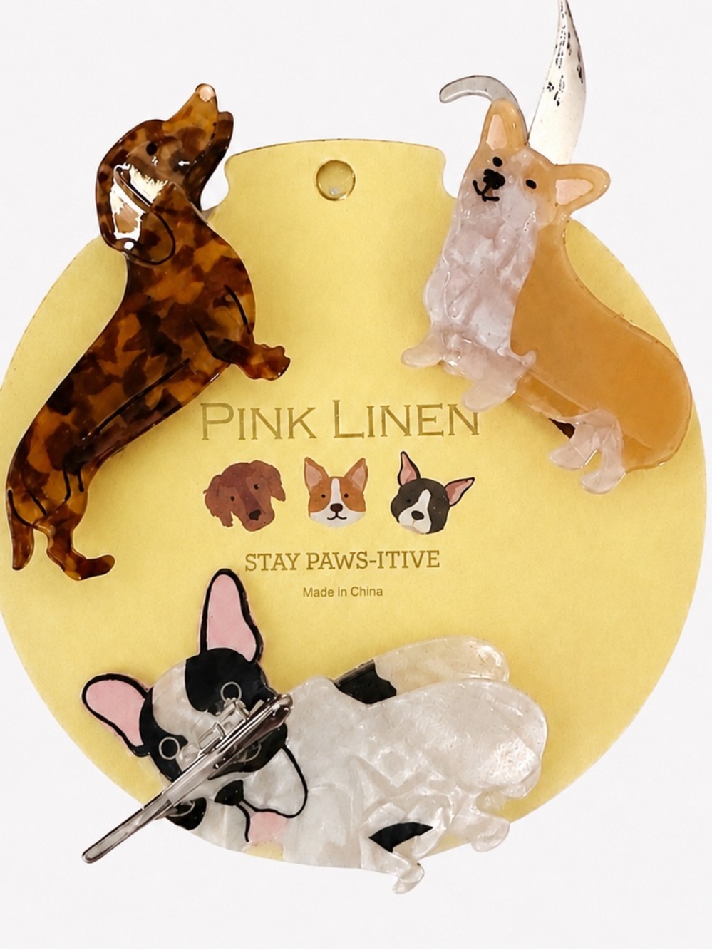NWT Pink Linen Stay Paw sitive! dog themed set of 3 hair claw clips